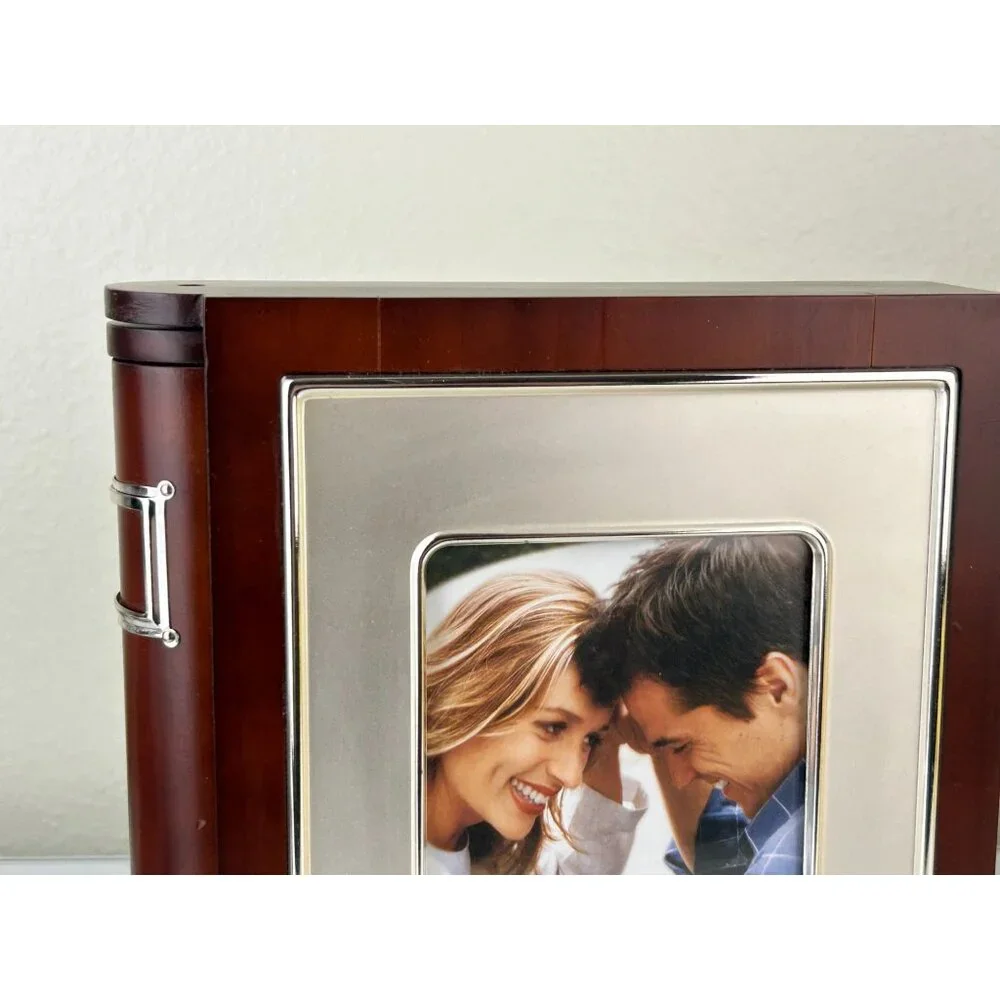Lenox Forevermore Bookshelf Photo Album Wood Silver Tone Hearts Storage READ